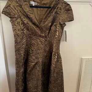 Teri Jon by Ricki Freeman Cocktail Dress Size 12 Gold/Brown Jacquard